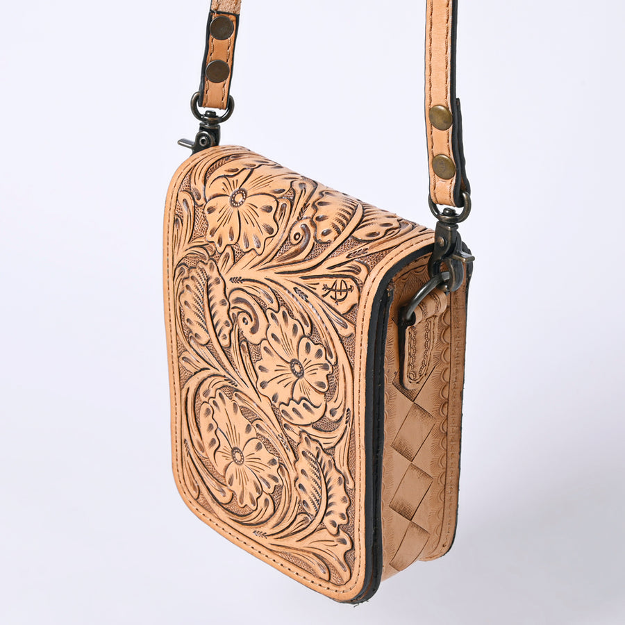 American Darling Western Leather Cell Phone Bag Hand Tooled Floral Carved Crossbody Purse with Adjustable Strap