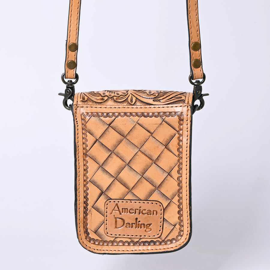 American Darling Western Leather Cell Phone Bag Hand Tooled Floral Carved Crossbody Purse with Adjustable Strap