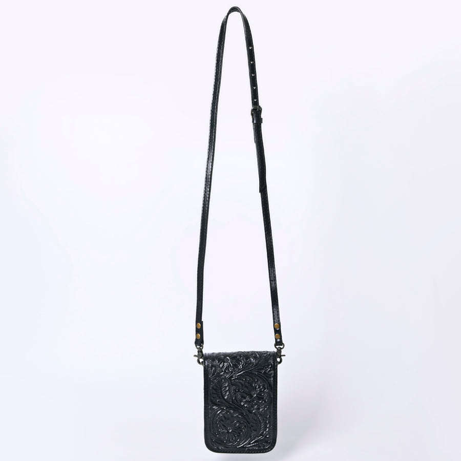 American Darling Western Leather Cell Phone Bag Hand Tooled Floral Carved Crossbody Purse with Adjustable Strap