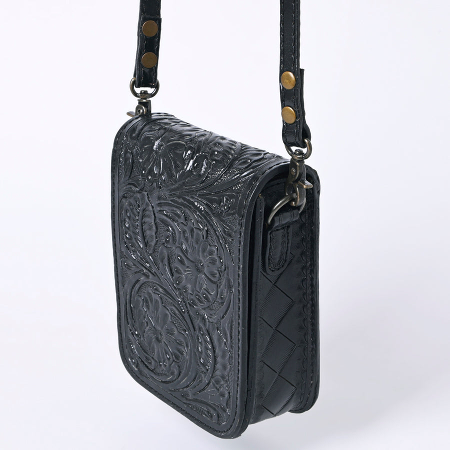 American Darling Western Leather Cell Phone Bag Hand Tooled Floral Carved Crossbody Purse with Adjustable Strap