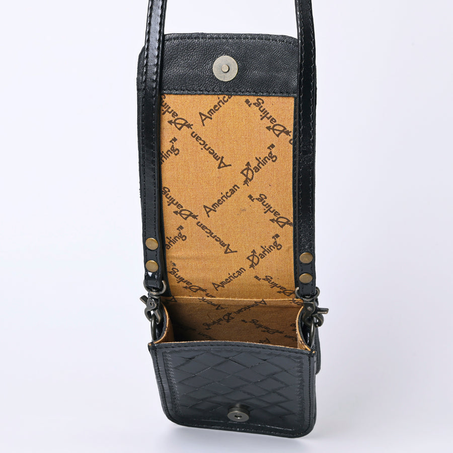 American Darling Western Leather Cell Phone Bag Hand Tooled Floral Carved Crossbody Purse with Adjustable Strap