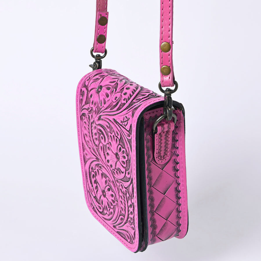 American Darling Western Leather Cell Phone Bag Hand Tooled Floral Carved Crossbody Purse with Adjustable Strap