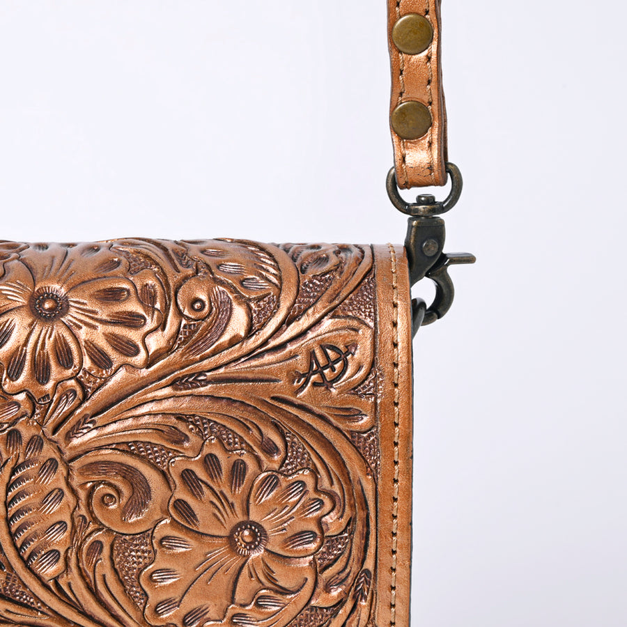 American Darling Western Leather Cell Phone Bag Hand Tooled Floral Carved Crossbody Purse with Adjustable Strap