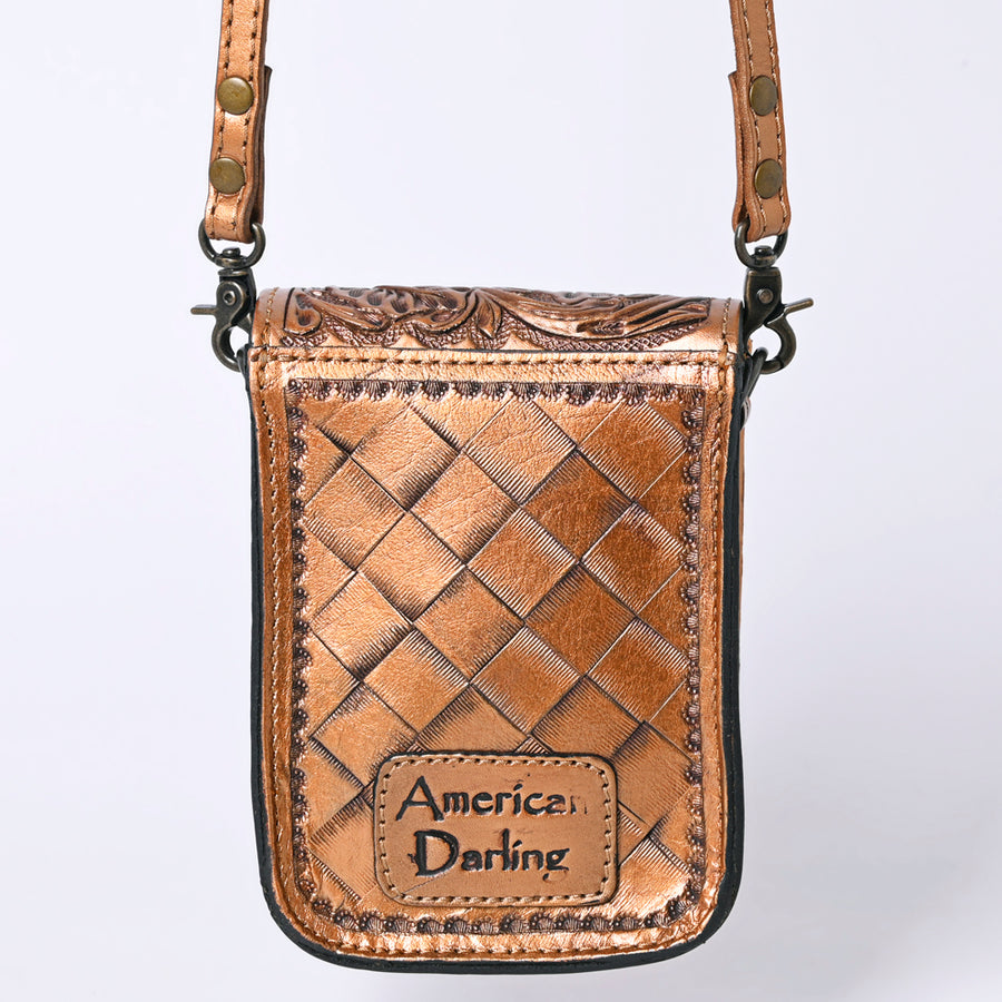 American Darling Western Leather Cell Phone Bag Hand Tooled Floral Carved Crossbody Purse with Adjustable Strap