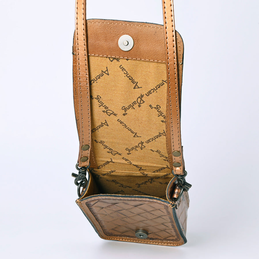 American Darling Western Leather Cell Phone Bag Hand Tooled Floral Carved Crossbody Purse with Adjustable Strap