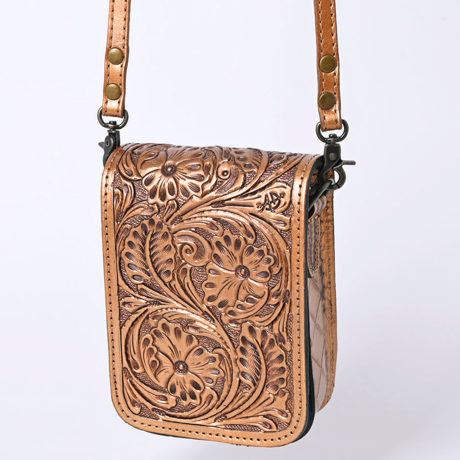 American Darling Hand Tooled Floral Leather Cell Phone Bag Western Crossbody - Uhorse