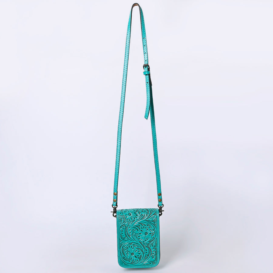 American Darling Western Leather Cell Phone Bag Hand Tooled Floral Carved Crossbody Purse with Adjustable Strap