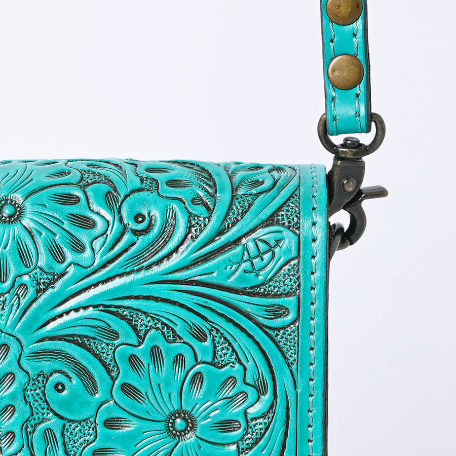 American Darling Western Leather Cell Phone Bag Hand Tooled Floral Carved Crossbody Purse with Adjustable Strap