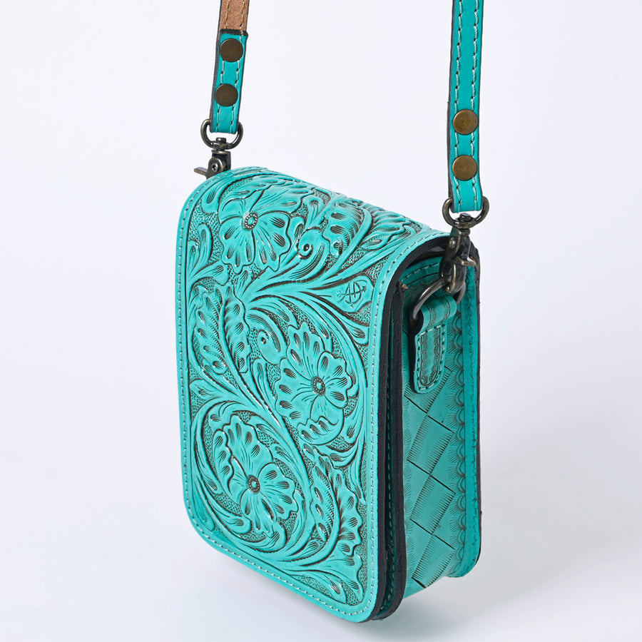 American Darling Western Leather Cell Phone Bag Hand Tooled Floral Carved Crossbody Purse with Adjustable Strap
