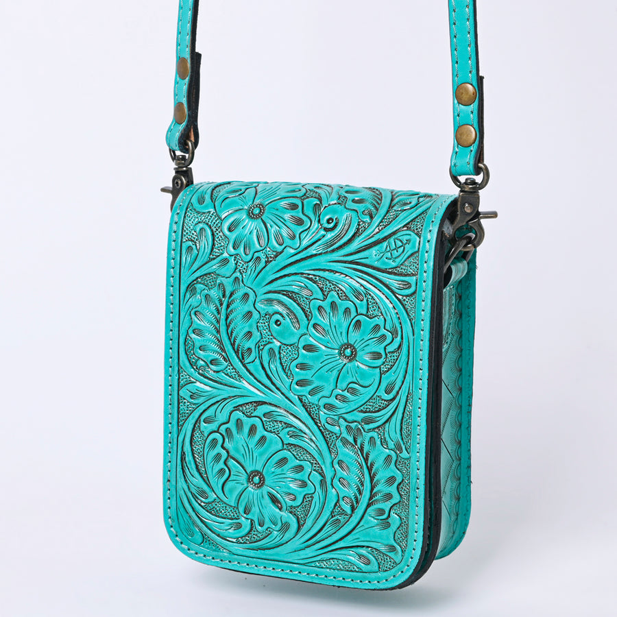 American Darling Hand Tooled Floral Leather Cell Phone Bag Western Crossbody - Uhorse