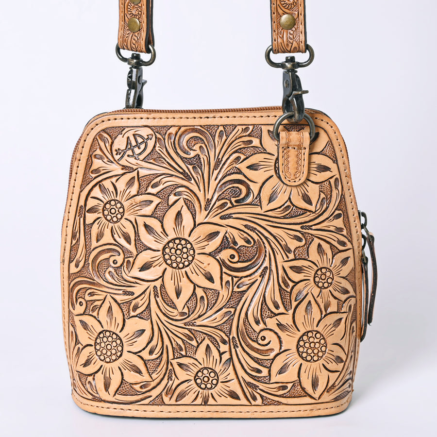 American Darling Western Leather Crossbody Bag Hand Tooled Floral Carved Purse with Adjustable Strap