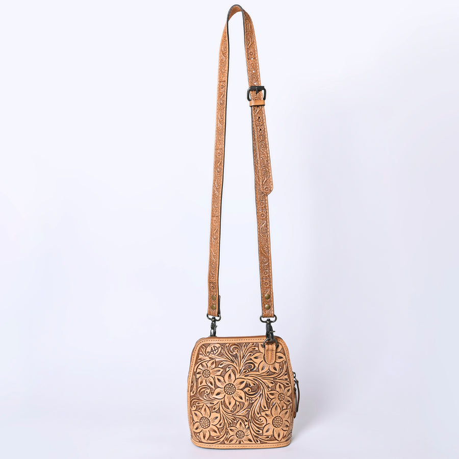 American Darling Western Leather Crossbody Bag Hand Tooled Floral Carved Purse with Adjustable Strap