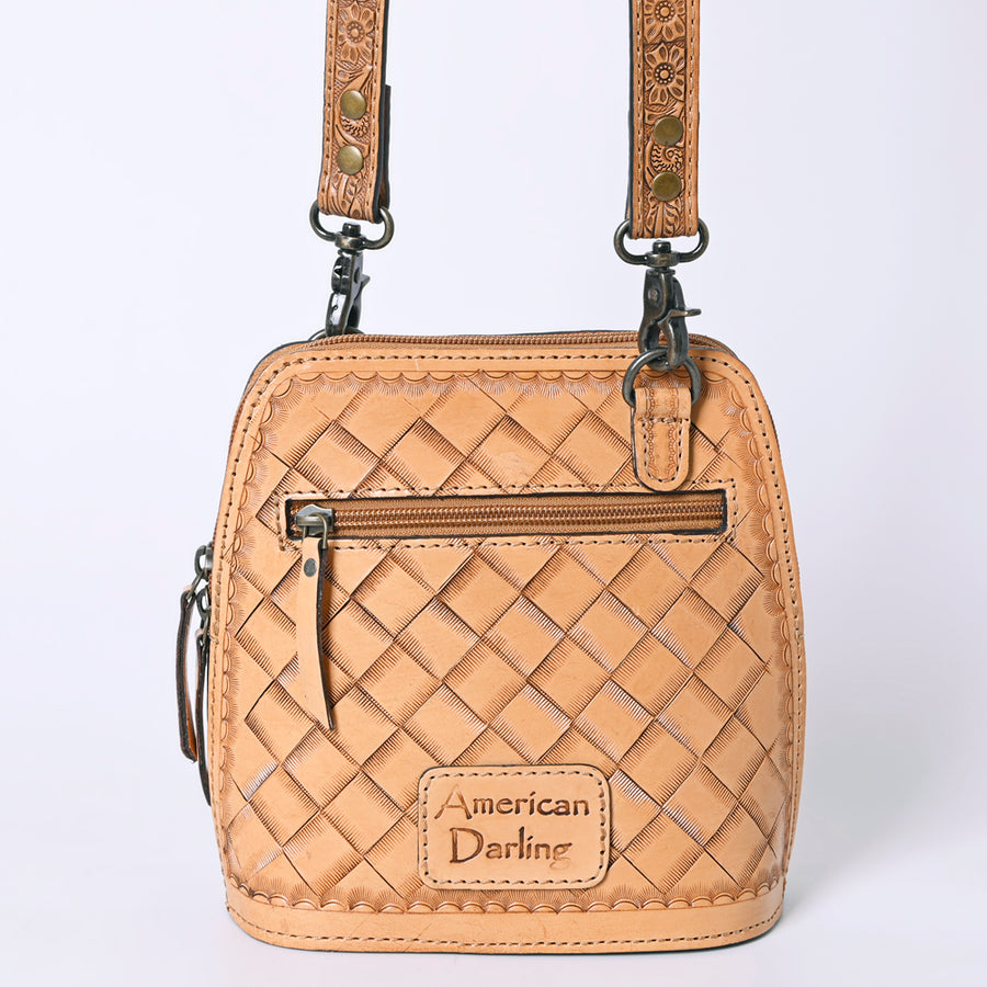 American Darling Western Leather Crossbody Bag Hand Tooled Floral Carved Purse with Adjustable Strap