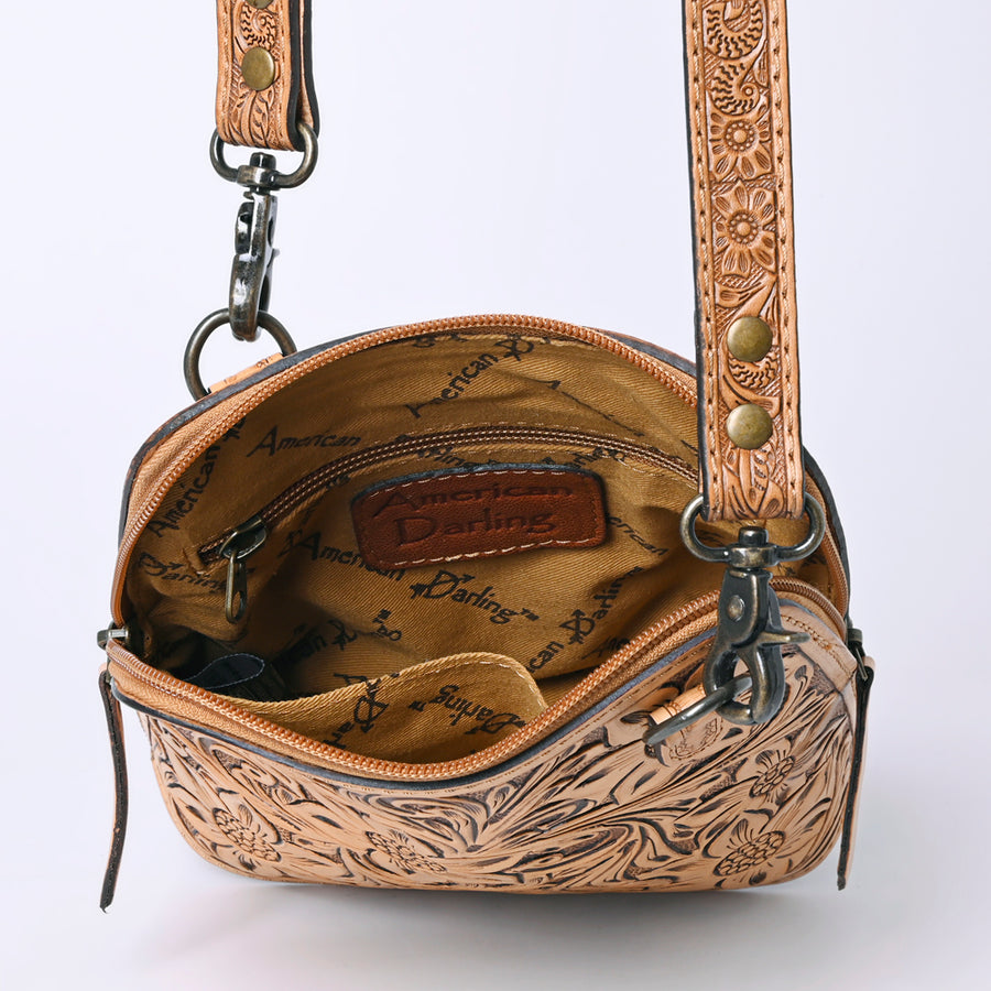 American Darling Western Leather Crossbody Bag Hand Tooled Floral Carved Purse with Adjustable Strap