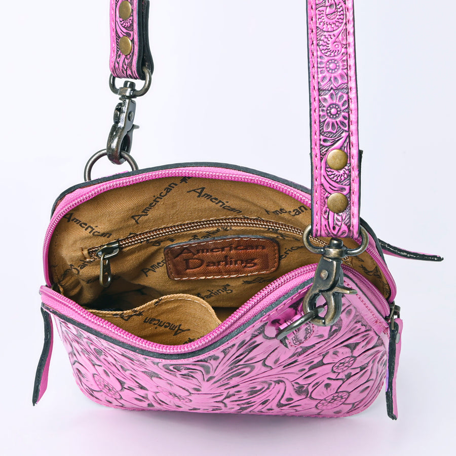 American Darling Western Leather Crossbody Bag Hand Tooled Floral Carved Purse with Adjustable Strap