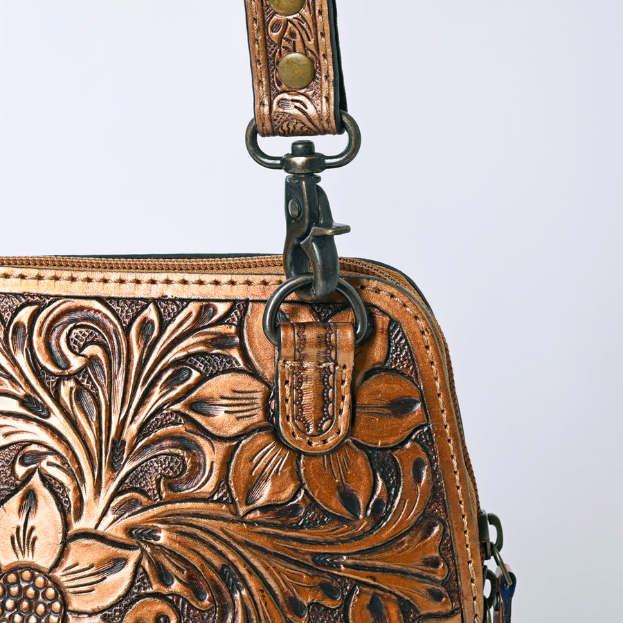 American Darling Western Leather Crossbody Bag Hand Tooled Floral Carved Purse with Adjustable Strap
