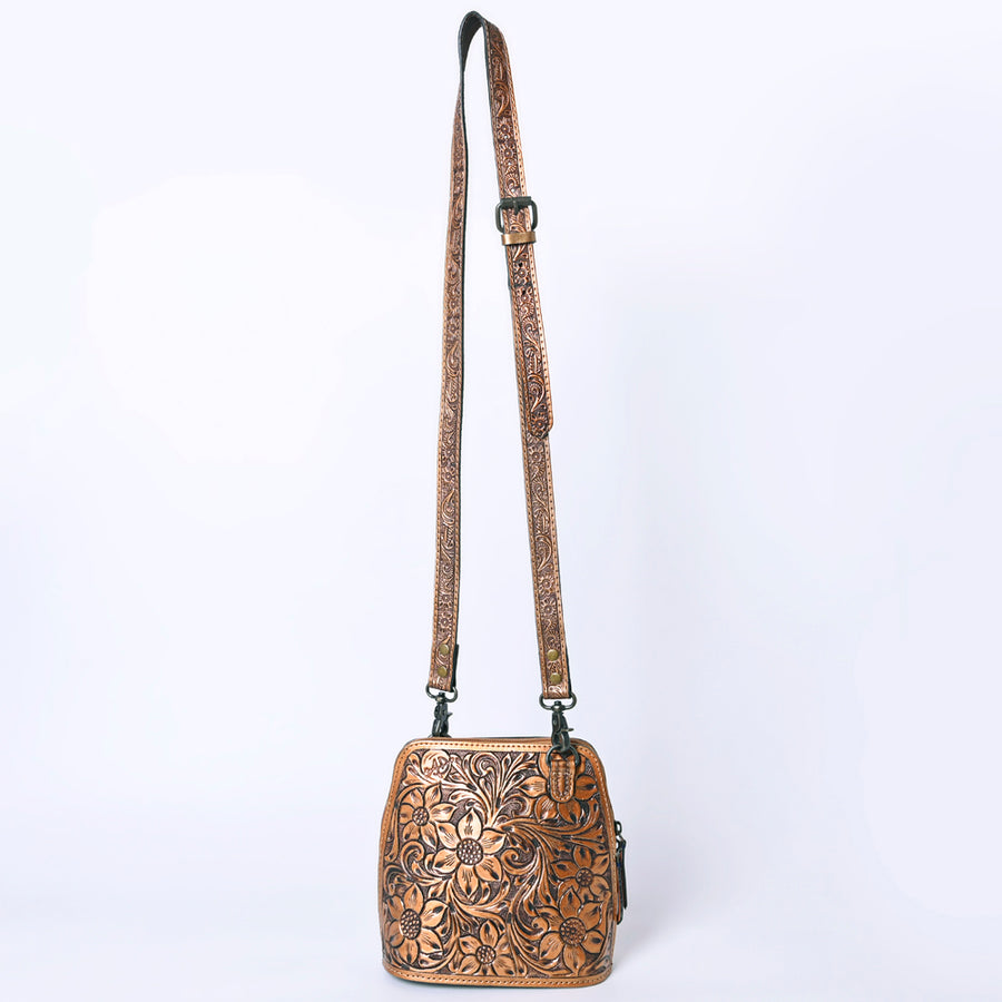 American Darling Western Leather Crossbody Bag Hand Tooled Floral Carved Purse with Adjustable Strap