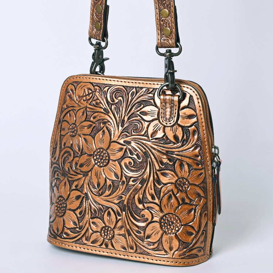 American Darling Hand Tooled Floral Leather Crossbody Bag - Uhorse