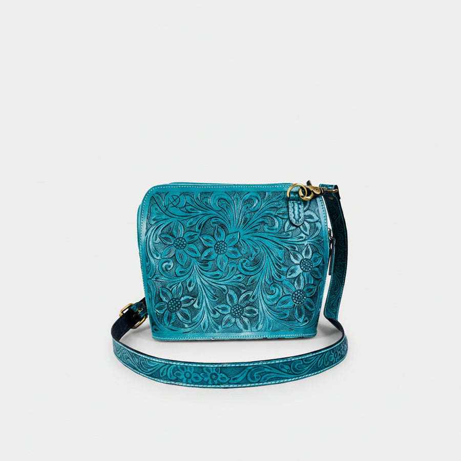 American Darling Western Leather Crossbody Bag Hand Tooled Floral Carved Purse with Adjustable Strap