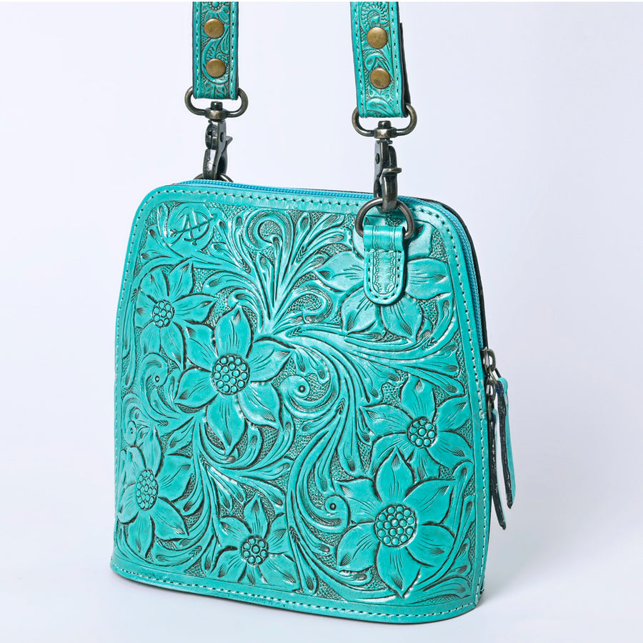 American Darling Western Leather Crossbody Bag Hand Tooled Floral Carved Purse with Adjustable Strap