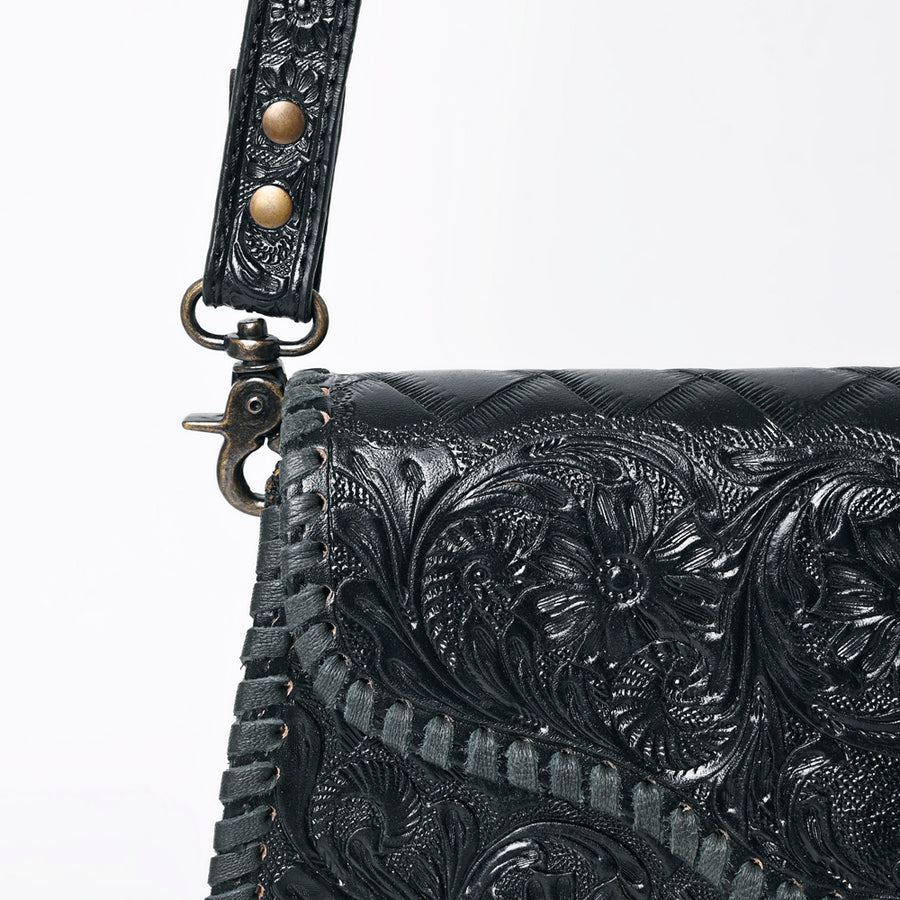 American Darling Western Leather Clutch Bag Hand Tooled Floral Carved Crossbody Purse with Whipstitch Detail