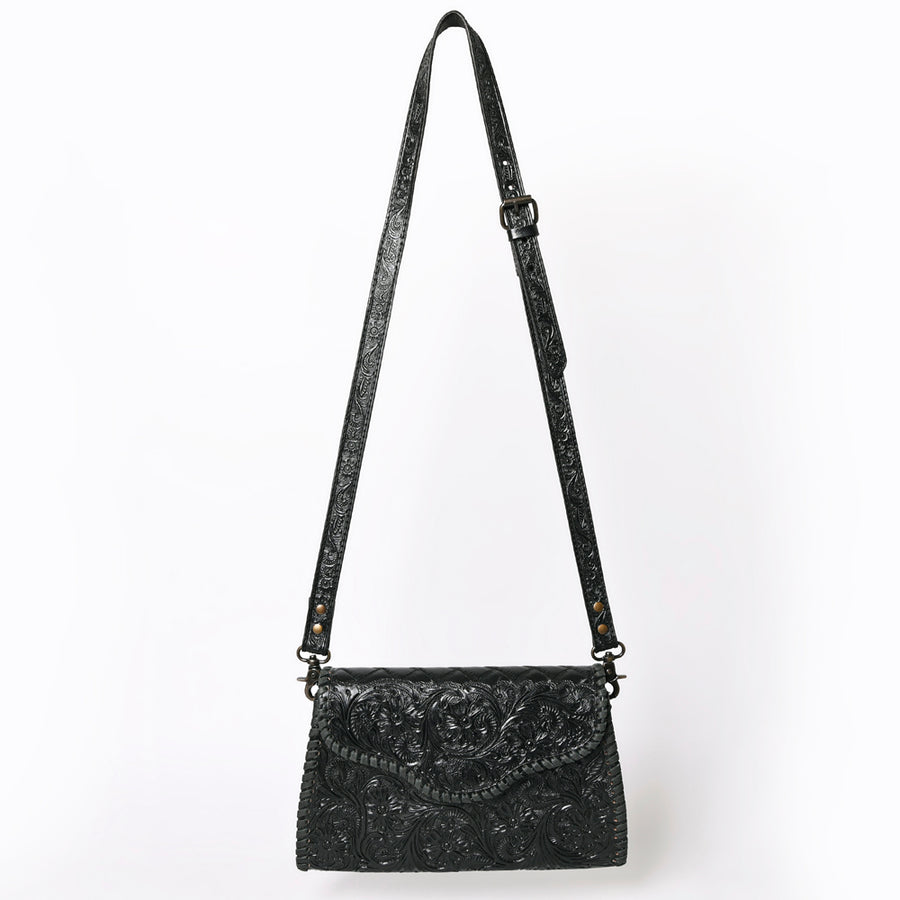 American Darling Western Leather Clutch Bag Hand Tooled Floral Carved Crossbody Purse with Whipstitch Detail