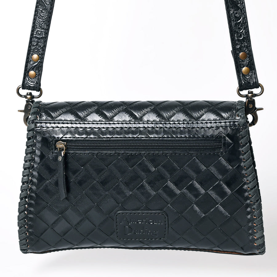 American Darling Western Leather Clutch Bag Hand Tooled Floral Carved Crossbody Purse with Whipstitch Detail