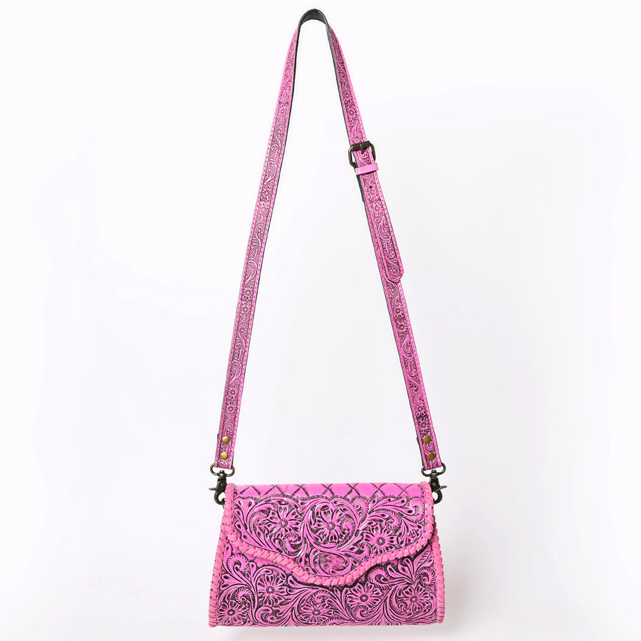 American Darling Western Leather Clutch Bag Hand Tooled Floral Carved Crossbody Purse with Whipstitch Detail