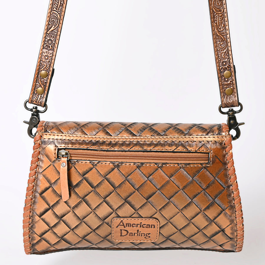 American Darling Western Leather Clutch Bag Hand Tooled Floral Carved Crossbody Purse with Whipstitch Detail