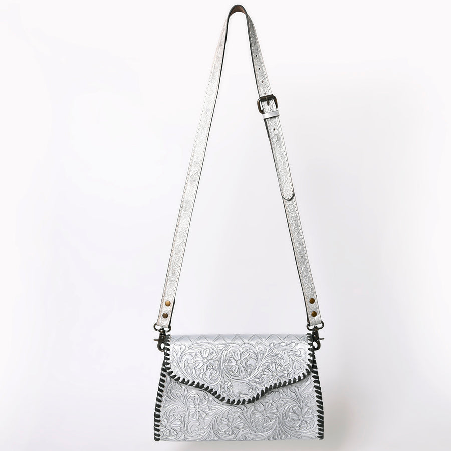 American Darling Western Leather Clutch Bag Hand Tooled Floral Carved Crossbody Purse with Whipstitch Detail