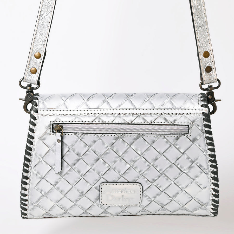 American Darling Western Leather Clutch Bag Hand Tooled Floral Carved Crossbody Purse with Whipstitch Detail
