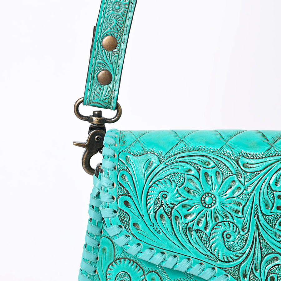 American Darling Western Leather Clutch Bag Hand Tooled Floral Carved Crossbody Purse with Whipstitch Detail