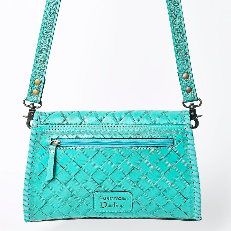 American Darling Western Leather Clutch Bag Hand Tooled Floral Carved Crossbody Purse with Whipstitch Detail