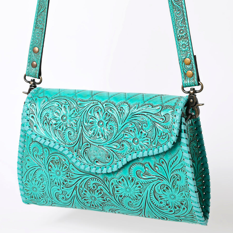 American Darling Hand Tooled Floral Leather Clutch and Crossbody Purse - Uhorse