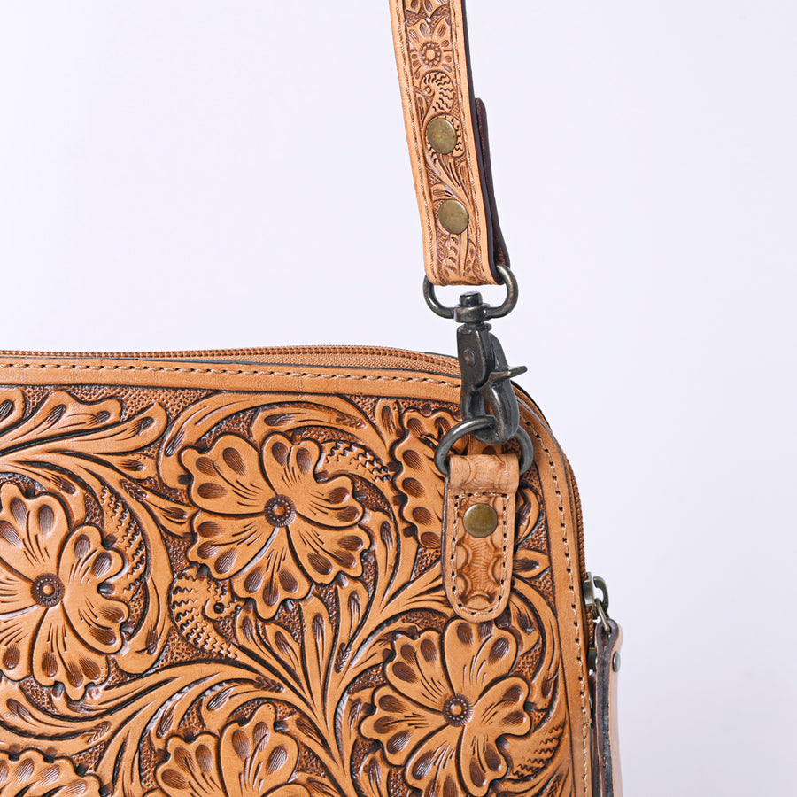 American Darling Western Crossbody Bag for Women Hand Tooled Floral Leather Purse with Adjustable Strap