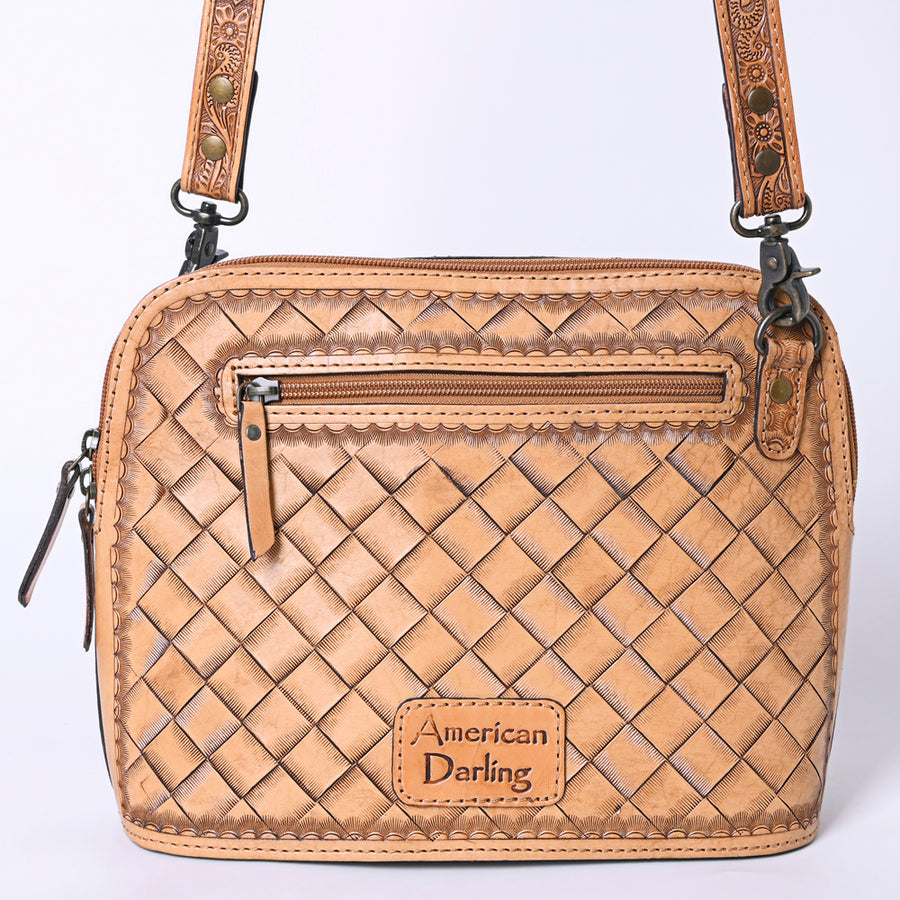 American Darling Western Crossbody Bag for Women Hand Tooled Floral Leather Purse with Adjustable Strap