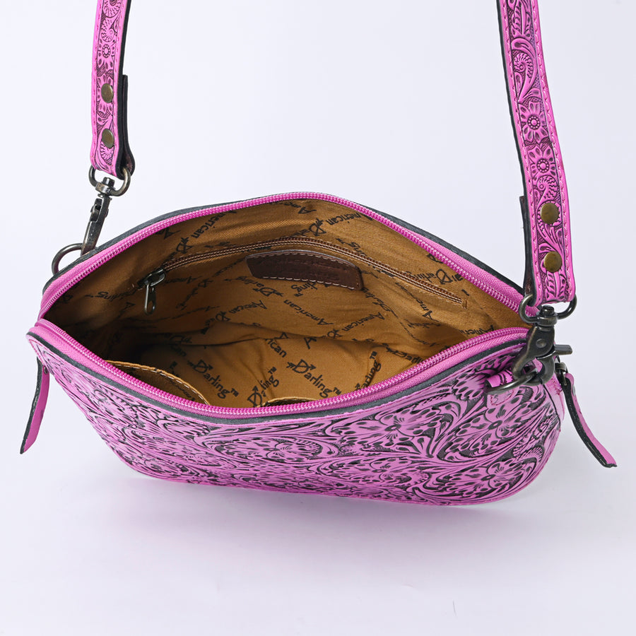 American Darling Western Crossbody Bag for Women Hand Tooled Floral Leather Purse with Adjustable Strap