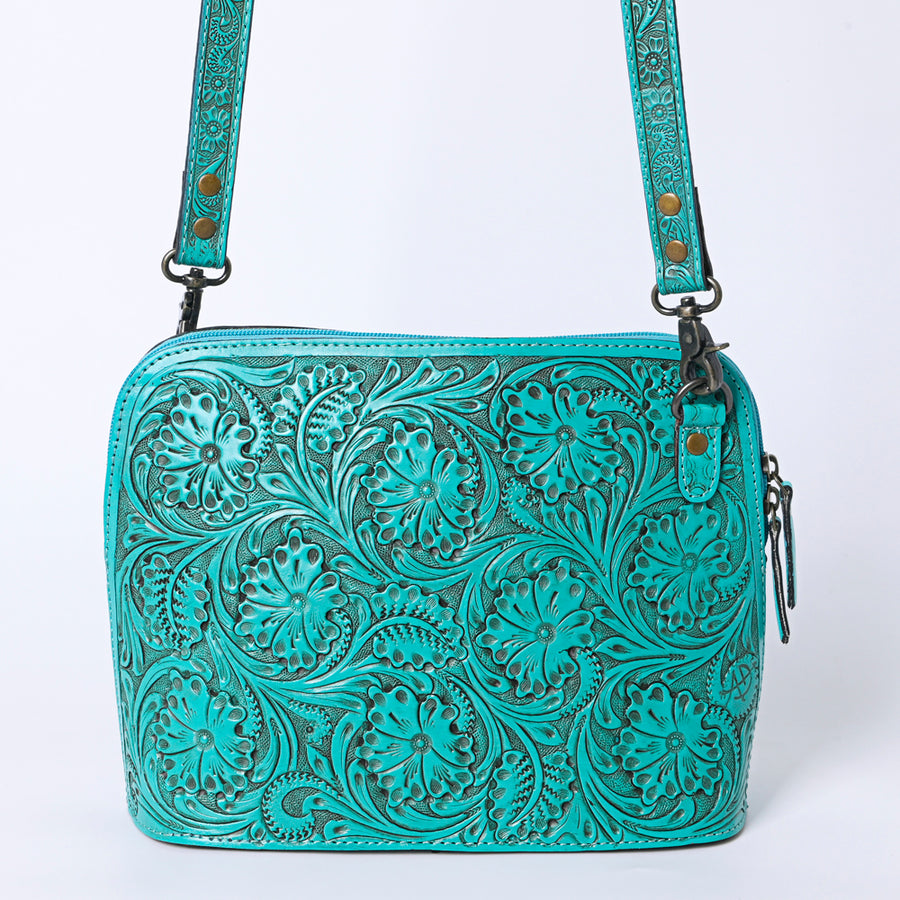 American Darling Western Crossbody Bag for Women Hand Tooled Floral Leather Purse with Adjustable Strap