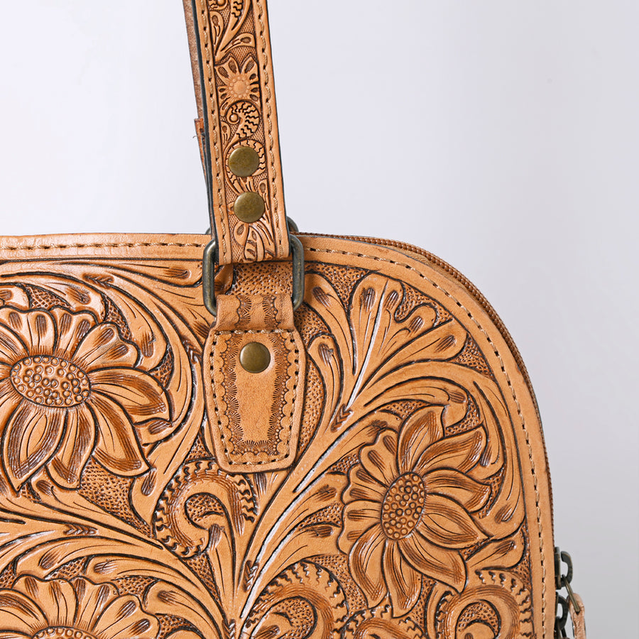 American Darling Western Leather Tote Bag Hand Tooled Floral Carved Purse with Quilted Back & Tooled Straps for Women
