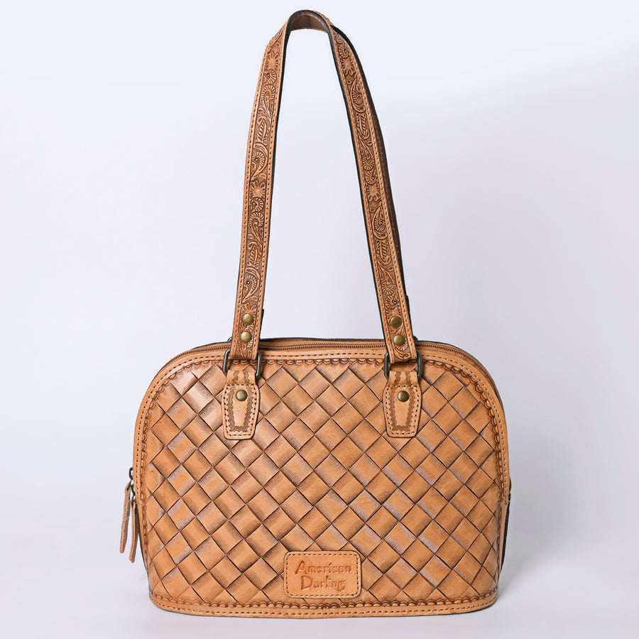 American Darling Western Leather Tote Bag Hand Tooled Floral Carved Purse with Quilted Back & Tooled Straps for Women