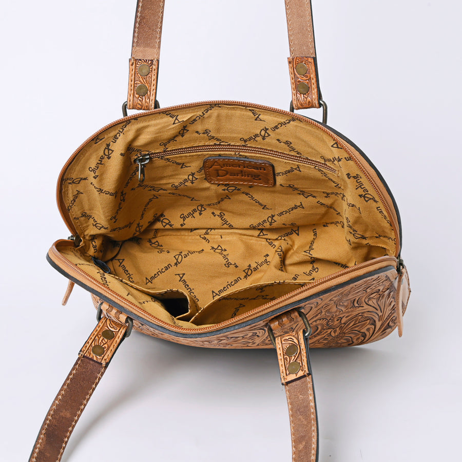 American Darling Western Leather Tote Bag Hand Tooled Floral Carved Purse with Quilted Back & Tooled Straps for Women