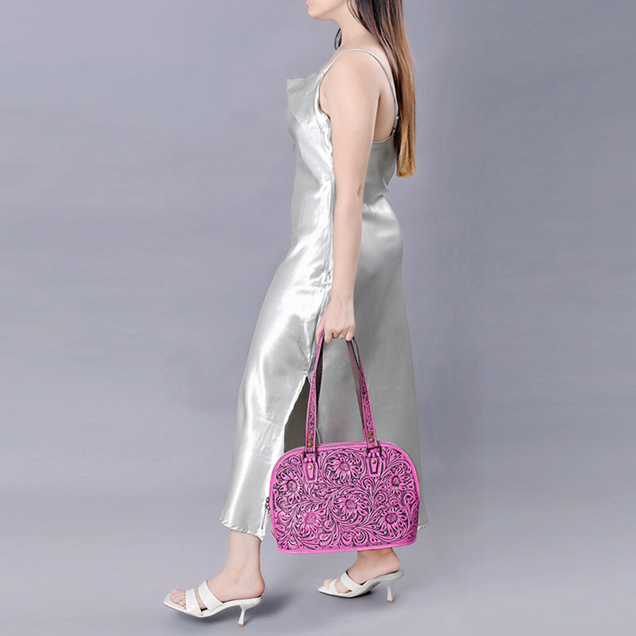 American Darling Western Leather Tote Bag Hand Tooled Floral Carved Purse with Quilted Back & Tooled Straps for Women