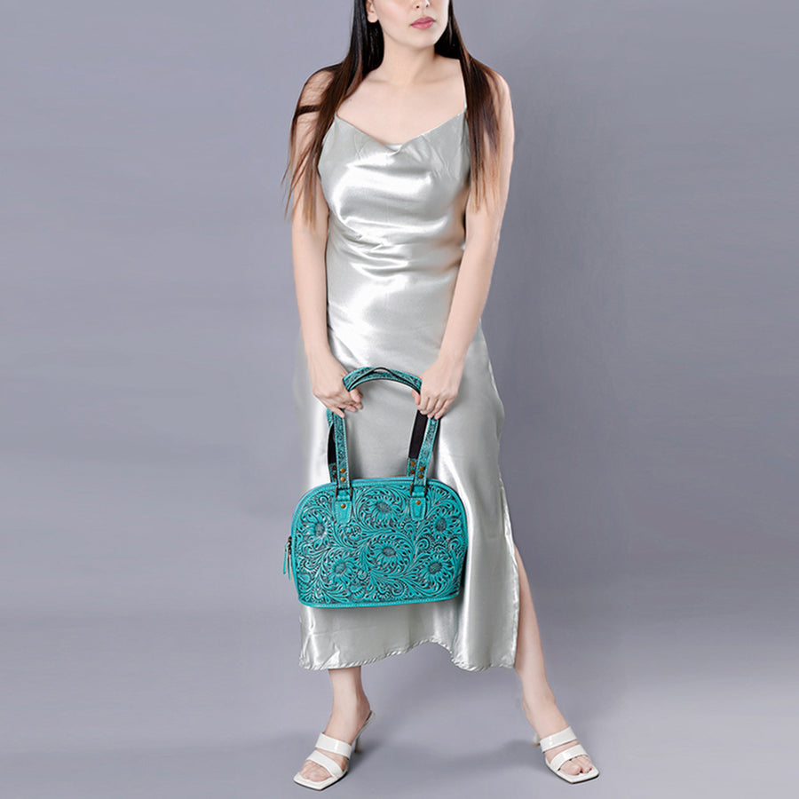 American Darling Western Leather Tote Bag Hand Tooled Floral Carved Purse with Quilted Back & Tooled Straps for Women