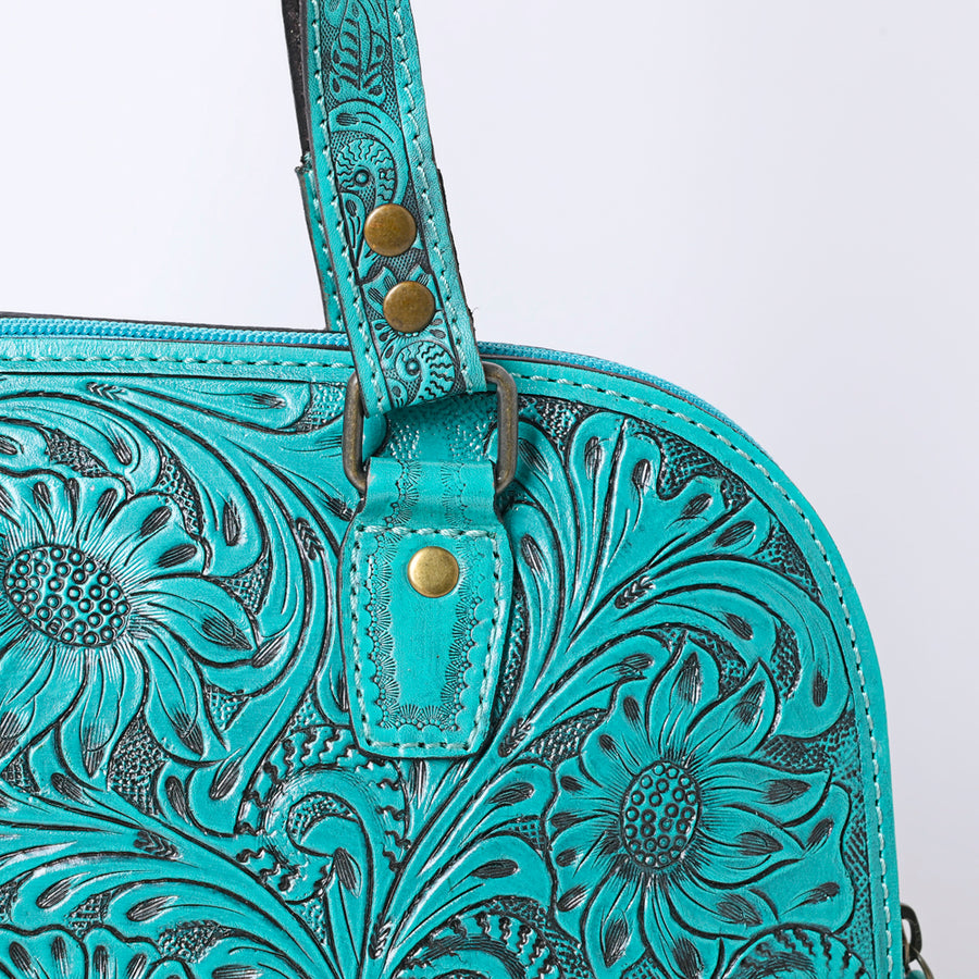 American Darling Western Leather Tote Bag Hand Tooled Floral Carved Purse with Quilted Back & Tooled Straps for Women