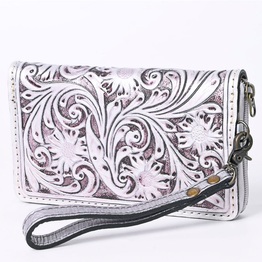 American Darling Hand-Tooled Western Leather Clutch Bag - Genuine Carved Artisan Women's Wristlet - Uhorse