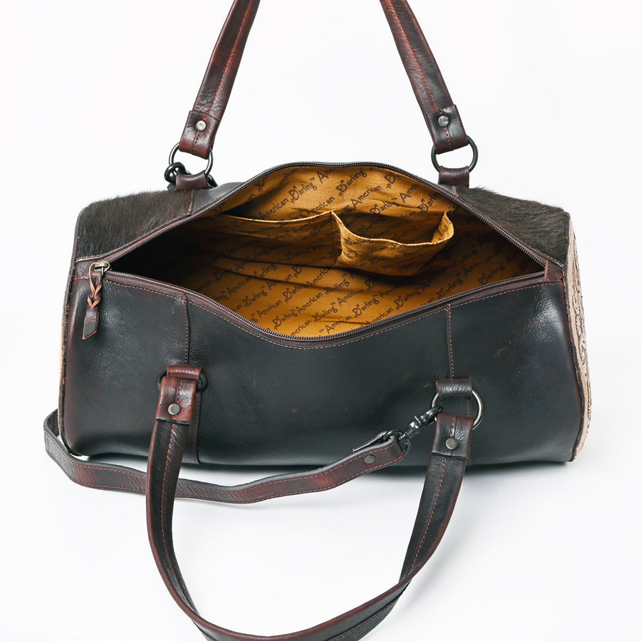 American Darling Duffel Hand Tooled Hair on Genuine Leather Western Women Bag | Duffel Weekend Travel Bags