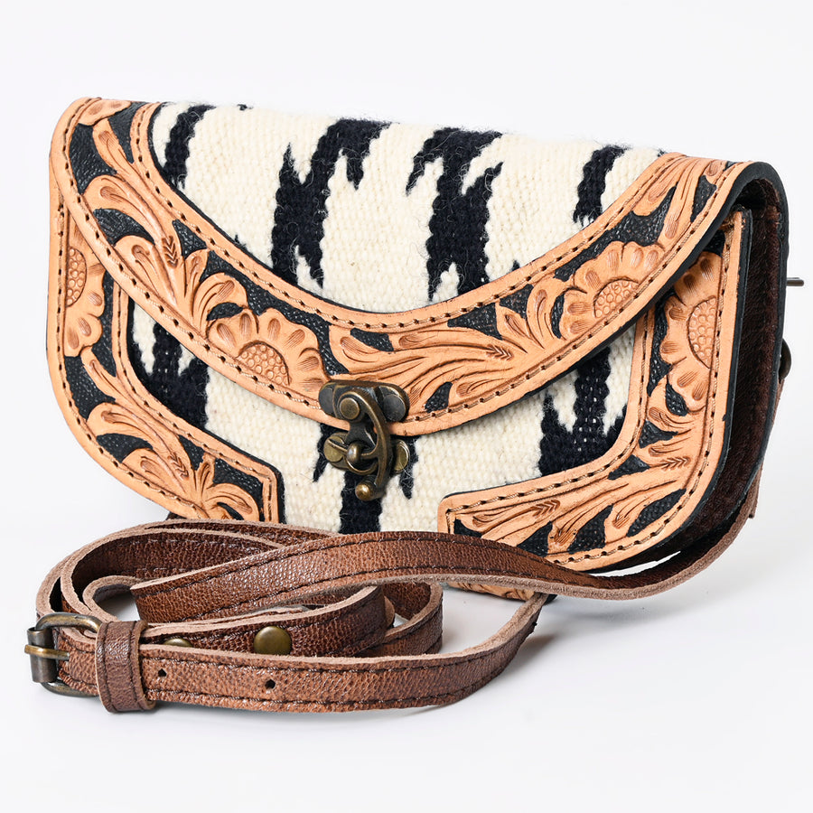 American Darling Western Leather Wallet Hand Bag with Woven Saddle Blanket - Uhorse