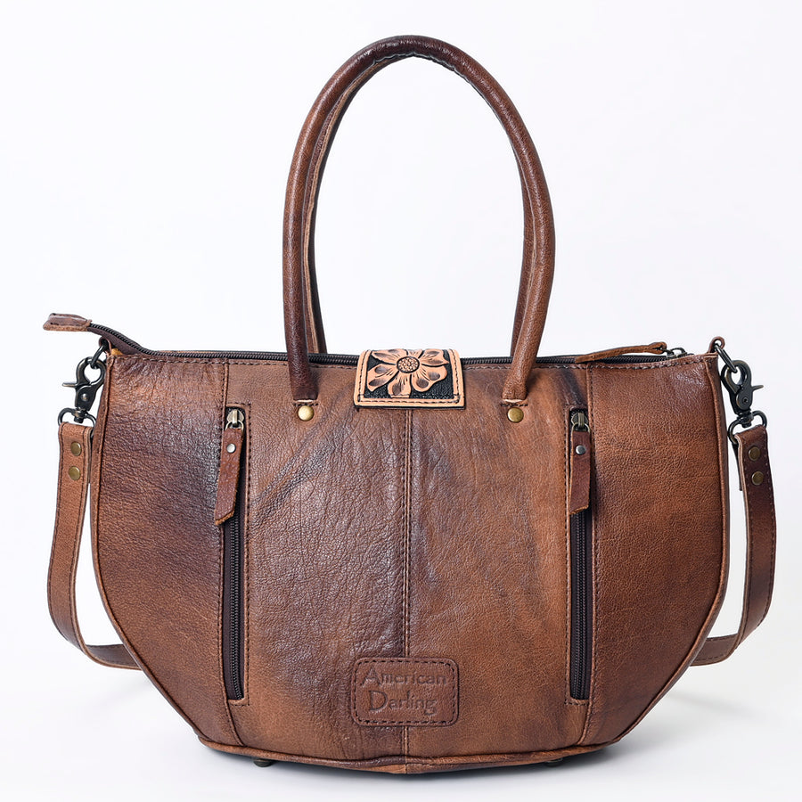 American Darling Western Tote Bag – Hand-Woven Saddle Blanket Design with Genuine Leather, Tooled Floral Accents, and Detachable Strap