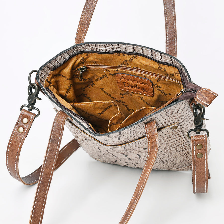 American Darling Western Leather Tote Bag, Crocodile Embossed Full Grain Genuine Leather, Eco-Friendly Handcrafted Purses