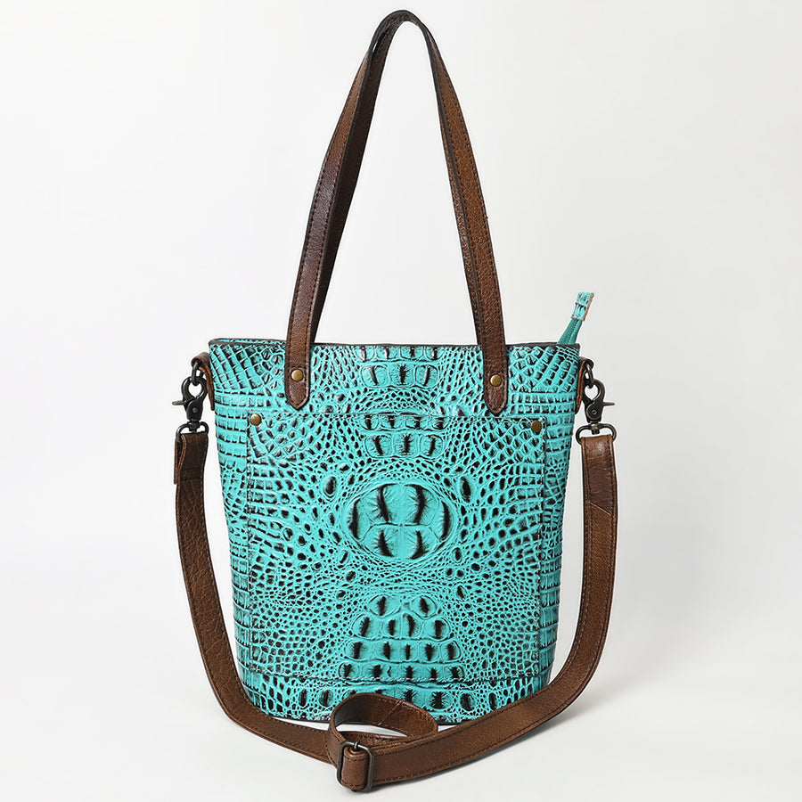 American Darling Western Leather Tote Bag, Crocodile Embossed Full Grain Genuine Leather, Eco-Friendly Handcrafted Purses